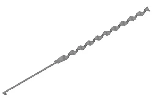 Graue Spirale aus Metall mit einem geraden Ende, vermutlich von Bosch, die für eine spezifische Anwendung konzipiert ist.